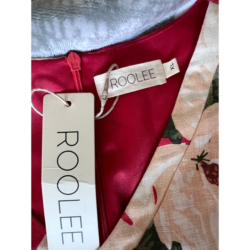 Roolee Floral Linen Dress V-Neck Short Sleeve Casual Summer Dress 1X